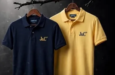 Polos J&C en azul marino y amarillo